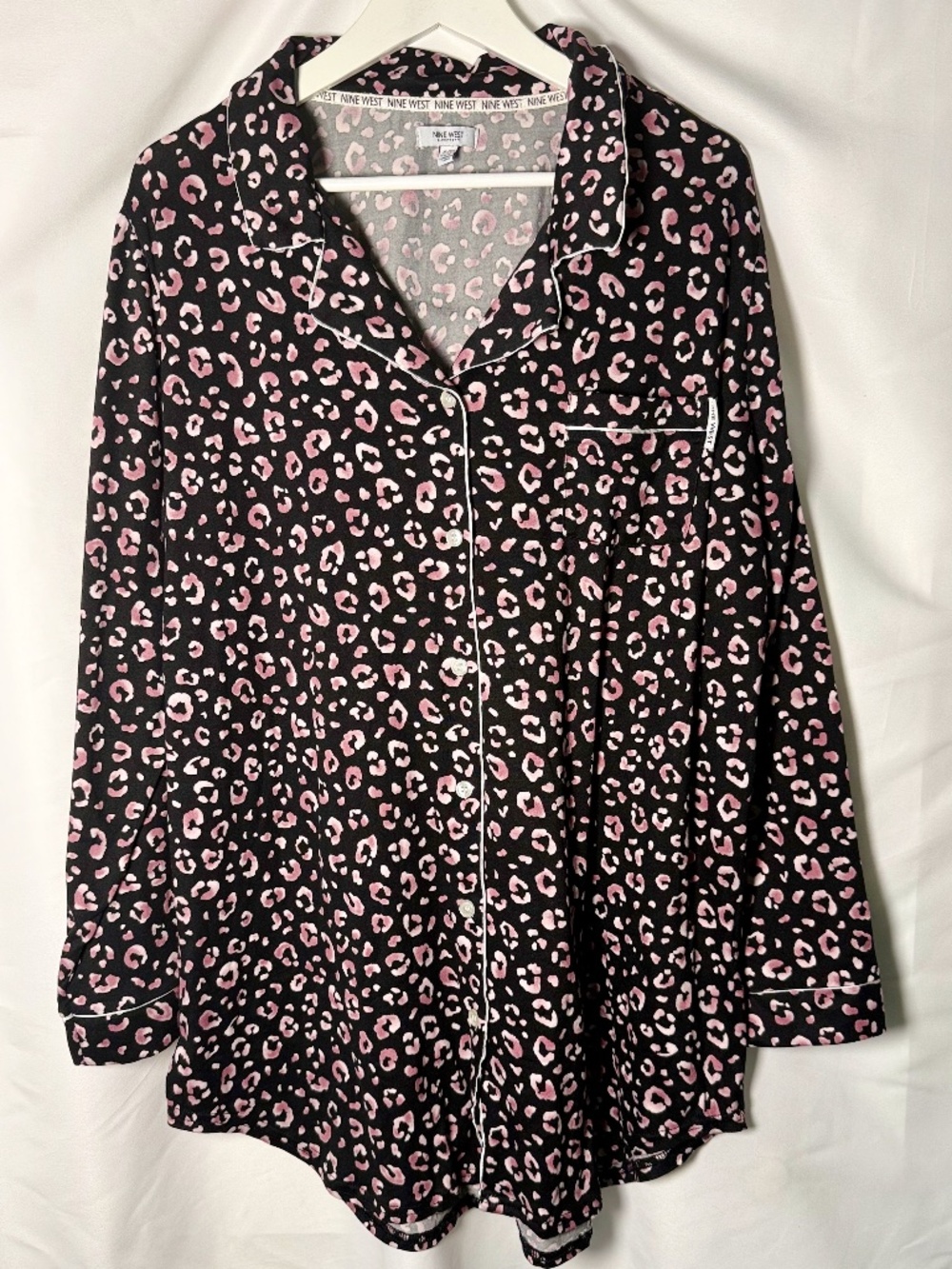 Nine West Women's Leopard Print Button Front Sleep Shirt Pajama XL